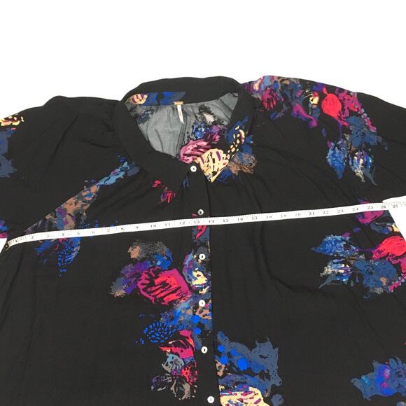 Free People Meadow Lark Tunic Blouse Boho Black Floral Print Women's S Button Up - Picture 4 of 12